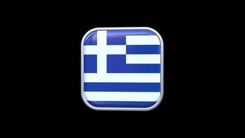 3d grekland flagga fyrkant ikon animering transparent bakgrund fri video