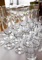 empty glass goblets for alcoholic beverages. photo
