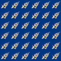 Funny seamless pattern of plates of Xmas trees shape with Xmas decorations as rockets on blue. photo