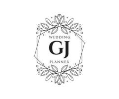 GJ Initials letter Wedding monogram logos collection, hand drawn modern minimalistic and floral templates for Invitation cards, Save the Date, elegant identity for restaurant, boutique, cafe in vector