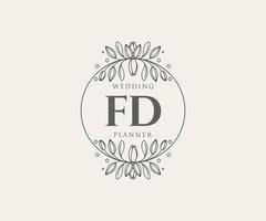 colección de logotipos de monograma de boda con letras iniciales fd, plantillas florales y minimalistas modernas dibujadas a mano para tarjetas de invitación, guardar la fecha, identidad elegante para restaurante, boutique, café en vector