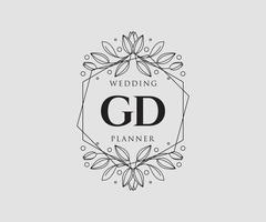 colección de logotipos de monograma de boda con letras iniciales gd, plantillas florales y minimalistas modernas dibujadas a mano para tarjetas de invitación, guardar la fecha, identidad elegante para restaurante, boutique, café en vector