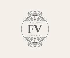 FV Initials letter Wedding monogram logos collection, hand drawn modern minimalistic and floral templates for Invitation cards, Save the Date, elegant identity for restaurant, boutique, cafe in vector