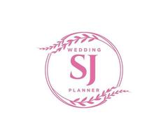 colección de logotipos de monograma de boda con letras iniciales sj, plantillas florales y minimalistas modernas dibujadas a mano para tarjetas de invitación, guardar la fecha, identidad elegante para restaurante, boutique, café en vector