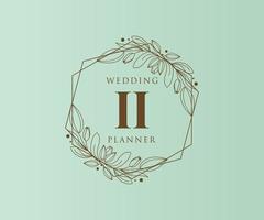 colección de logotipos de monograma de boda con letras iniciales ii, plantillas florales y minimalistas modernas dibujadas a mano para tarjetas de invitación, guardar la fecha, identidad elegante para restaurante, boutique, café en vector