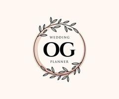 colección de logotipos de monograma de boda con letras iniciales og, plantillas florales y minimalistas modernas dibujadas a mano para tarjetas de invitación, guardar la fecha, identidad elegante para restaurante, boutique, café en vector