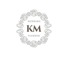 colección de logotipos de monogramas de boda con letras iniciales km, plantillas florales y minimalistas modernas dibujadas a mano para tarjetas de invitación, guardar la fecha, identidad elegante para restaurante, boutique, café en vectores