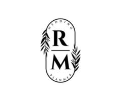colección de logotipos de monograma de boda con letras iniciales de rm, plantillas florales y minimalistas modernas dibujadas a mano para tarjetas de invitación, guardar la fecha, identidad elegante para restaurante, boutique, café en vector