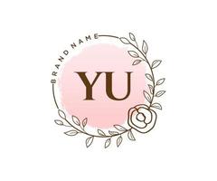 Initial YU feminine logo. Usable for Nature, Salon, Spa, Cosmetic and Beauty Logos. Flat Vector Logo Design Template Element.