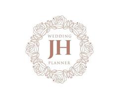 colección de logotipos de monograma de boda con letras iniciales jh, plantillas florales y minimalistas modernas dibujadas a mano para tarjetas de invitación, guardar la fecha, identidad elegante para restaurante, boutique, café en vector