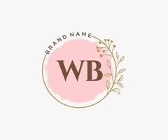 Initial WB feminine logo. Usable for Nature, Salon, Spa, Cosmetic and Beauty Logos. Flat Vector Logo Design Template Element.