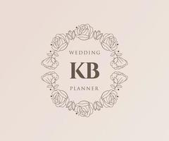 Colección de logotipos de monograma de boda con letras iniciales kb, plantillas florales y minimalistas modernas dibujadas a mano para tarjetas de invitación, guardar la fecha, identidad elegante para restaurante, boutique, café en vector