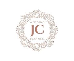 colección de logotipos de monograma de boda con letras iniciales jc, plantillas florales y minimalistas modernas dibujadas a mano para tarjetas de invitación, guardar la fecha, identidad elegante para restaurante, boutique, café en vector