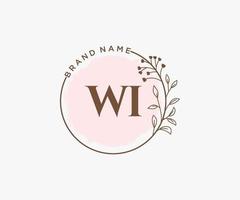 logo femenino inicial wi. utilizable para logotipos de naturaleza, salón, spa, cosmética y belleza. elemento de plantilla de diseño de logotipo de vector plano.