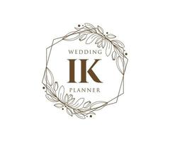 IK Initials letter Wedding monogram logos collection, hand drawn modern minimalistic and floral templates for Invitation cards, Save the Date, elegant identity for restaurant, boutique, cafe in vector