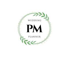 PM Initials letter Wedding monogram logos collection, hand drawn modern minimalistic and floral templates for Invitation cards, Save the Date, elegant identity for restaurant, boutique, cafe in vector