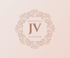 JV Initials letter Wedding monogram logos collection, hand drawn modern minimalistic and floral templates for Invitation cards, Save the Date, elegant identity for restaurant, boutique, cafe in vector
