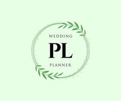 Colección de logotipos de monograma de boda con letras iniciales pl, plantillas florales y minimalistas modernas dibujadas a mano para tarjetas de invitación, guardar la fecha, identidad elegante para restaurante, boutique, café en vector