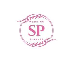 SP Initials letter Wedding monogram logos collection, hand drawn modern minimalistic and floral templates for Invitation cards, Save the Date, elegant identity for restaurant, boutique, cafe in vector