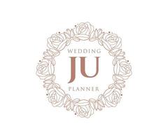 JU Initials letter Wedding monogram logos collection, hand drawn modern minimalistic and floral templates for Invitation cards, Save the Date, elegant identity for restaurant, boutique, cafe in vector