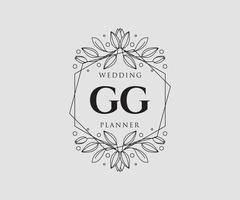 GG Initials letter Wedding monogram logos collection, hand drawn modern minimalistic and floral templates for Invitation cards, Save the Date, elegant identity for restaurant, boutique, cafe in vector