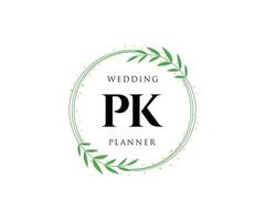 colección de logotipos de monograma de boda con letras iniciales de pk, plantillas florales y minimalistas modernas dibujadas a mano para tarjetas de invitación, guardar la fecha, identidad elegante para restaurante, boutique, café en vector