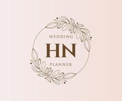 colección de logotipos de monograma de boda con letras iniciales hn, plantillas florales y minimalistas modernas dibujadas a mano para tarjetas de invitación, guardar la fecha, identidad elegante para restaurante, boutique, café en vector