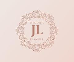 colección de logotipos de monograma de boda con letras iniciales jl, plantillas florales y minimalistas modernas dibujadas a mano para tarjetas de invitación, guardar la fecha, identidad elegante para restaurante, boutique, café en vector