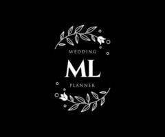 colección de logotipos de monogramas de boda con letras iniciales ml, plantillas florales y minimalistas modernas dibujadas a mano para tarjetas de invitación, guardar la fecha, identidad elegante para restaurante, boutique, café en vectores