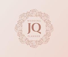 Colección de logotipos de monograma de boda con letras iniciales jq, plantillas florales y minimalistas modernas dibujadas a mano para tarjetas de invitación, guardar la fecha, identidad elegante para restaurante, boutique, café en vector