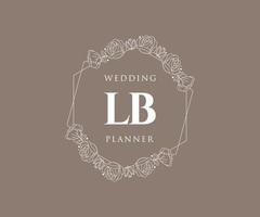 colección de logotipos de monograma de boda con letras iniciales lb, plantillas florales y minimalistas modernas dibujadas a mano para tarjetas de invitación, guardar la fecha, identidad elegante para restaurante, boutique, café en vector