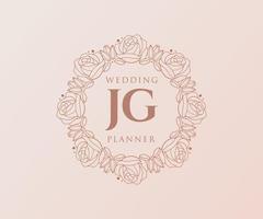 colección de logotipos de monograma de boda con letras iniciales jg, plantillas florales y minimalistas modernas dibujadas a mano para tarjetas de invitación, guardar la fecha, identidad elegante para restaurante, boutique, café en vector