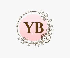 Initial YB feminine logo. Usable for Nature, Salon, Spa, Cosmetic and Beauty Logos. Flat Vector Logo Design Template Element.