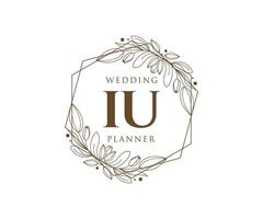 IU Initials letter Wedding monogram logos collection, hand drawn modern minimalistic and floral templates for Invitation cards, Save the Date, elegant identity for restaurant, boutique, cafe in vector