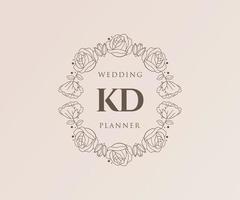 colección de logotipos de monograma de boda con letras iniciales kd, plantillas florales y minimalistas modernas dibujadas a mano para tarjetas de invitación, guardar la fecha, identidad elegante para restaurante, boutique, café en vector