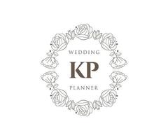 colección de logotipos de monograma de boda con letras iniciales kp, plantillas florales y minimalistas modernas dibujadas a mano para tarjetas de invitación, guardar la fecha, identidad elegante para restaurante, boutique, café en vector