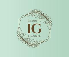 colección de logotipos de monograma de boda con letras iniciales ig, plantillas florales y minimalistas modernas dibujadas a mano para tarjetas de invitación, guardar la fecha, identidad elegante para restaurante, boutique, café en vector