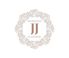 colección de logotipos de monograma de boda con letras iniciales jj, plantillas florales y minimalistas modernas dibujadas a mano para tarjetas de invitación, guardar la fecha, identidad elegante para restaurante, boutique, café en vector