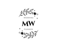 colección de logotipos de monogramas de boda con letras iniciales de mw, plantillas florales y minimalistas modernas dibujadas a mano para tarjetas de invitación, guardar la fecha, identidad elegante para restaurante, boutique, café en vector