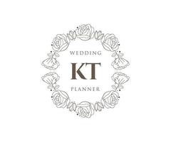 colección de logotipos de monograma de boda con letras iniciales kt, plantillas florales y minimalistas modernas dibujadas a mano para tarjetas de invitación, guardar la fecha, identidad elegante para restaurante, boutique, café en vector