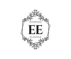 EE Initials letter Wedding monogram logos collection, hand drawn modern minimalistic and floral templates for Invitation cards, Save the Date, elegant identity for restaurant, boutique, cafe in vector