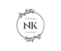 NK Initials letter Wedding monogram logos collection, hand drawn modern minimalistic and floral templates for Invitation cards, Save the Date, elegant identity for restaurant, boutique, cafe in vector