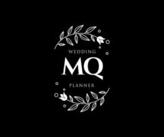 colección de logotipos de monograma de boda con letras iniciales mq, plantillas florales y minimalistas modernas dibujadas a mano para tarjetas de invitación, guardar la fecha, identidad elegante para restaurante, boutique, café en vector