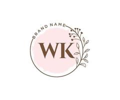 Initial WK feminine logo. Usable for Nature, Salon, Spa, Cosmetic and Beauty Logos. Flat Vector Logo Design Template Element.