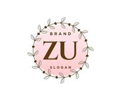 Initial ZU feminine logo. Usable for Nature, Salon, Spa, Cosmetic and Beauty Logos. Flat Vector Logo Design Template Element.