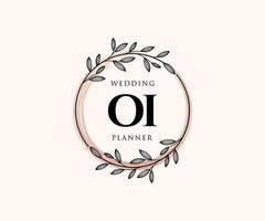 OI Initials letter Wedding monogram logos collection, hand drawn modern minimalistic and floral templates for Invitation cards, Save the Date, elegant identity for restaurant, boutique, cafe in vector