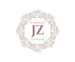 JZ Initials letter Wedding monogram logos collection, hand drawn modern minimalistic and floral templates for Invitation cards, Save the Date, elegant identity for restaurant, boutique, cafe in vector