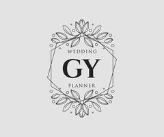 colección de logotipos de monograma de boda con letras iniciales de gy, plantillas florales y minimalistas modernas dibujadas a mano para tarjetas de invitación, guardar la fecha, identidad elegante para restaurante, boutique, café en vector