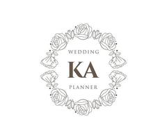 colección de logotipos de monograma de boda con letras iniciales ka, plantillas florales y minimalistas modernas dibujadas a mano para tarjetas de invitación, guardar la fecha, identidad elegante para restaurante, boutique, café en vector