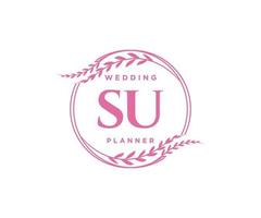 SU Initials letter Wedding monogram logos collection, hand drawn modern minimalistic and floral templates for Invitation cards, Save the Date, elegant identity for restaurant, boutique, cafe in vector